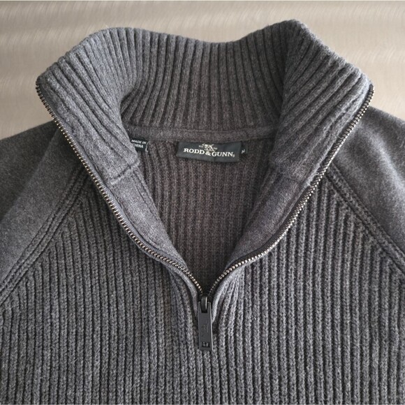 Rodd & Gunn Gray Quarter Zip Long Sleeve Ribbed Knit Raglan Sweater Pullover Med - Picture 3 of 12